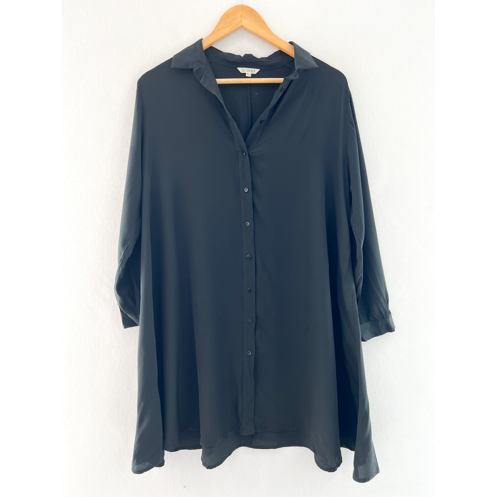 Ali Golden Long Sleeve Silk Collared Swing Dress Xs/S Modern Minimalist Capsule — image 2 of 8